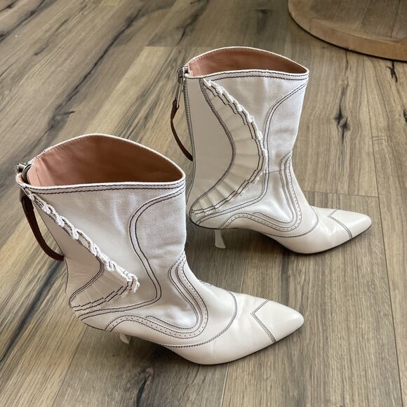 ZIMMERMANN Ivo Ruffle Patchwork Leather Canvas Ankle Boots Size 40 Made in Italy - Picture 10 of 12